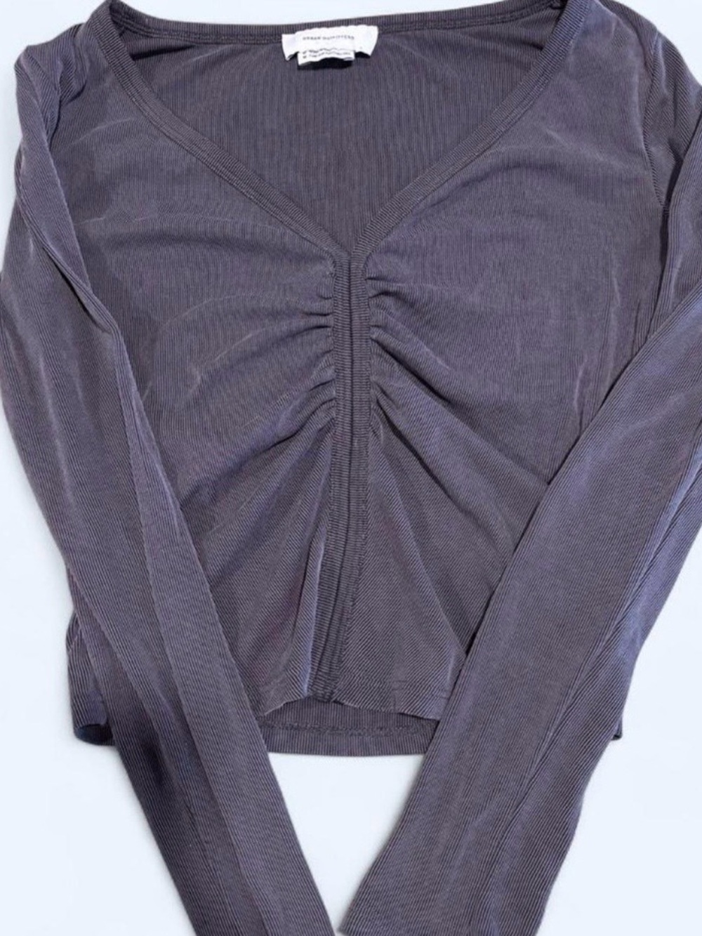 Urban Outfitters Long Sleeve Ruched V-Neck Top - Gray